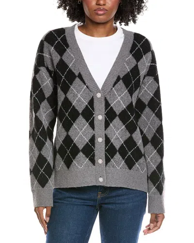 Cece Argyle Wool-blend Cardigan In Black