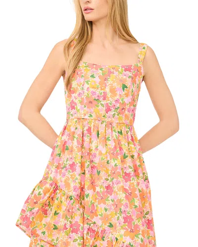 Cece Asymmetric Ruffle Midi Dress In Multi