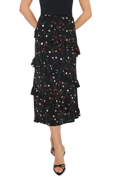 Cece Asymmetric Ruffled Midi Skirt In Black
