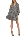 Cece Metallic Abstract Print Long Sleeve Babydoll Dress