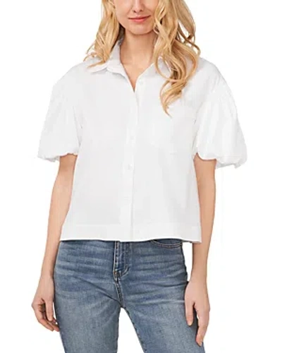 Cece Balloon Sleeve Button Front Shirt In Ultra White