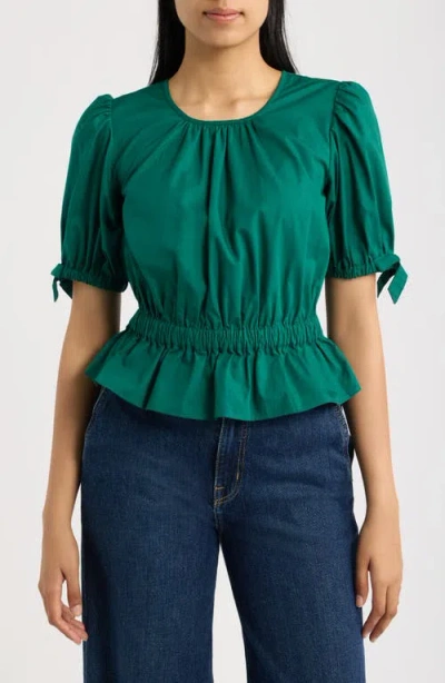 Cece Balloon Sleeve Cotton Poplin Top In Green