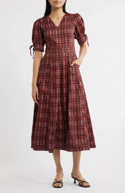 Cece Balloon Sleeve Midi Dress In Brown