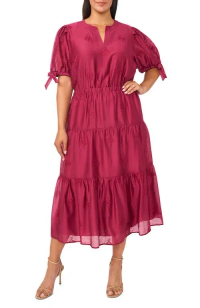 Cece Balloon Sleeve Split Neck A-line Maxi Dress In Pink