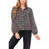Cece Balloon Sleeve Tweed Jacket In Black