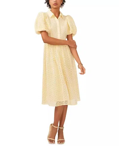 Cece Balloon-sleeve Cotton Dress In Lemon Ice In Yellow