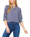Cece Printed Puff Sleeve Button-up Shirt In Blue