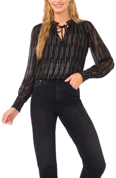 Cece Bead Detail Tie Neck Top In Black