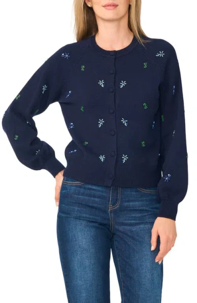 Cece Bead Embroidered Cardigan In Classic Navy