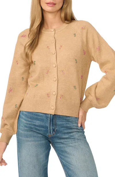 Cece Bead Embroidered Cardigan In Brown