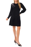 Cece Beaded Bow Detail Long Sleeve Sweater Minidress In Black