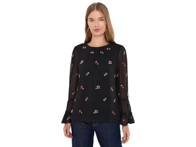 Cece Beaded Long Sleeve Double Ruffle Cuff With Shirred Neck Women's Clothing Rich Black: Md, Polyester