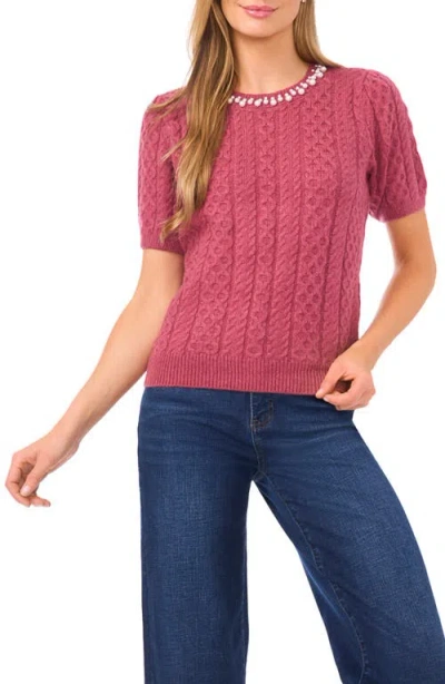 Cece Beaded Neckline Sweater In Pink