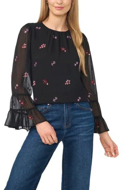 Cece Beaded Ruffle Cuff Top In Black