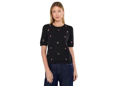 Cece Beaded Short Sleeve Crew Neck Women's Sweater Rich Black: Xs, Cotton/denim