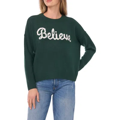 Cece Believe Cozy Crewneck Sweater In Green