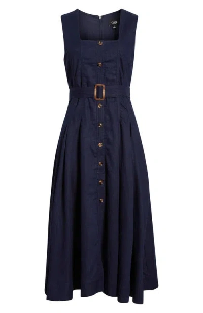 Cece Belted Midi Dress In Blue