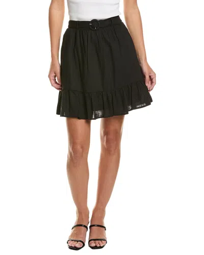 Cece Belted Tiered Ruffle Linen-blend Mini Skirt In Black
