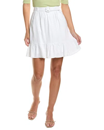 Cece Belted Tiered Ruffle Linen-blend Mini Skirt In White