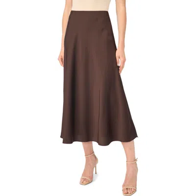 Cece Bias Cut Satin Midi Skirt In Brown