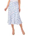 Cece Women's Floral Bias Flared Midi Skirt In Ocean Blue