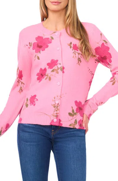 Cece Blossom Print Crewneck Cardigan In Animal Print