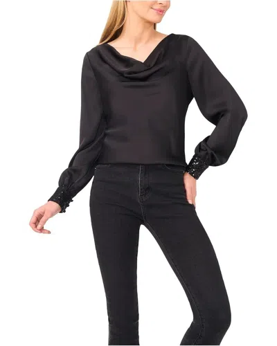 Cece Blouse Top Women's Black Satin Cowl Neck Sequin Cuff Pull-on Gbo3683