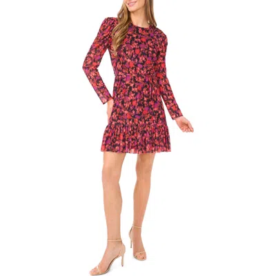 CECE CECE BLURRED FLORAL LONG SLEEVE MINIDRESS
