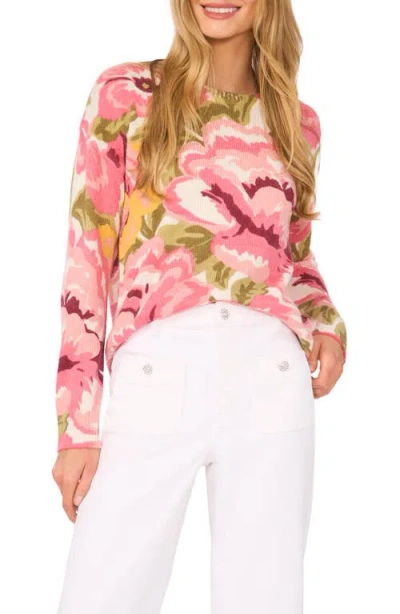 Cece Bold Rose Print Sweater In Antique White