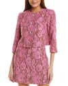 Cece Lace Rhinestone Button Jacket In Pink