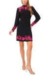 Cece Border Print Long Sleeve Minidress In Black