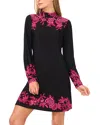 Cece Women's Border Print Long Sleeve Mock Neck Mini Dress In Black