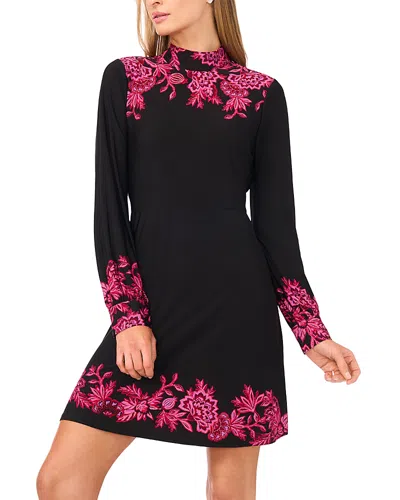 CECE CECE BORDER PRINT MOCK NECK DRESS