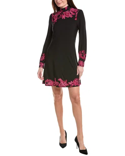 Cece Border Print Mock Neck Mini Dress In Black