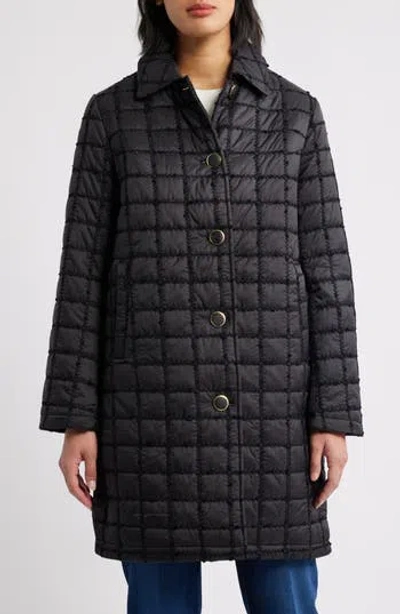 Cece Boucle Quilted Longline Jacket In Black