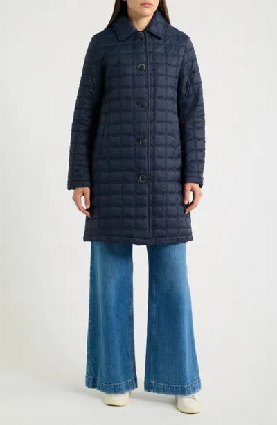 Cece Boucle Quilted Longline Jacket In Blue