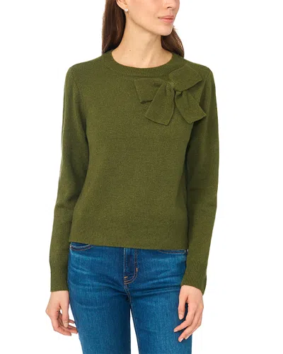 Cece Bow Applique Crewneck Sweater In Green