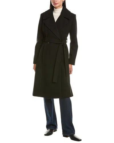 Cece Bow Back Belt Double-breasted Wrap Coat In Black