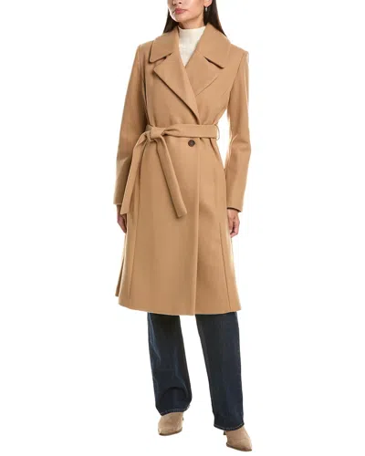 Cece Bow Back Belt Double-breasted Wrap Coat In Brown