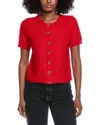 Cece Short Sleeve Bow Button Cardigan In Red