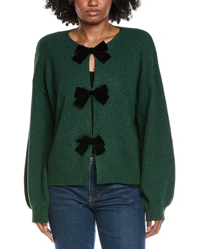 Cece Velvet Bow Closure Cardigan In Green