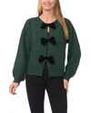 Cece Bow Closure Cardigan Sweater In Green