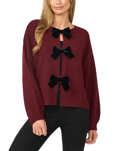 Cece Bow Closure Cardigan Sweater In Burgundy