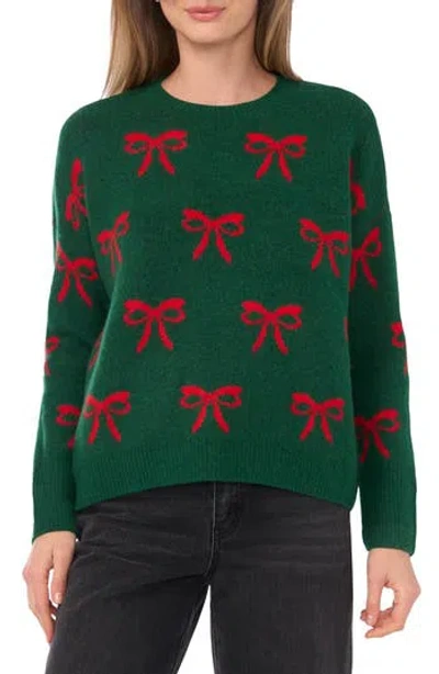 Cece Bow Cozy Crewneck Sweater In Green