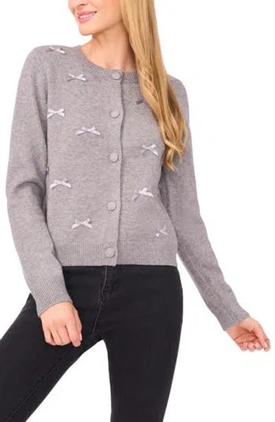 Cece Bow Detail Crewneck Cardigan In Gray