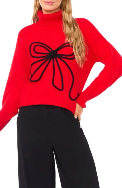 Cece Bow Detail Turtleneck Sweater In Red