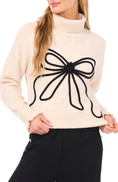 Cece Bow Detail Turtleneck Sweater In White