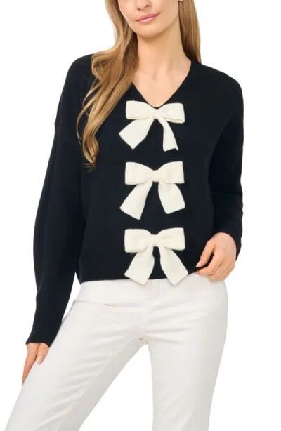 Cece Bow Detail V-neck Sweater In Black
