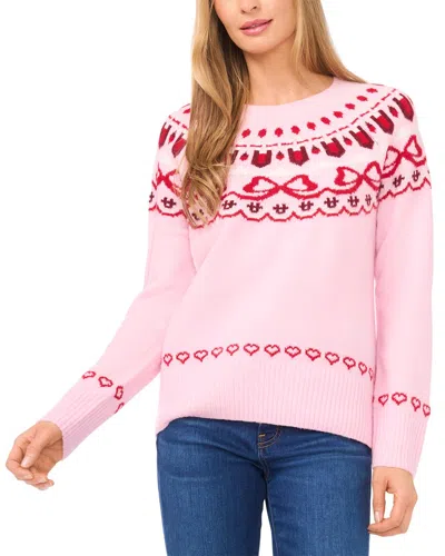 Cece Bow Fairisle Raglan Sweater In Pink