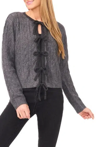 Cece Bow Front Cable Stitch Cardigan In Gray